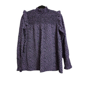 Barbour Midhurst Top Floral Ditsy Print Smocked Ruffle Lyocell Long Sleeve 6 New